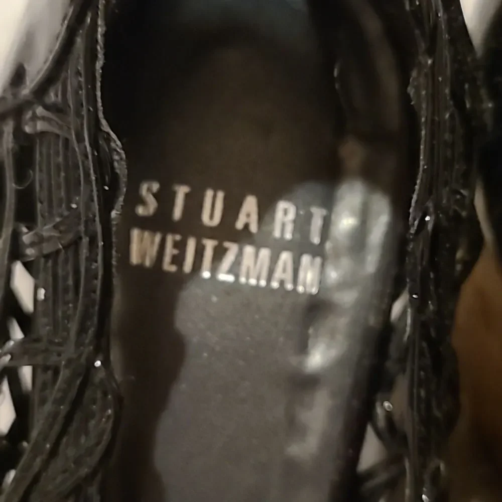 Stuart Weitzman womens‎ black cage peep toe wedges size 6 1/2 - Picture 2 of 8